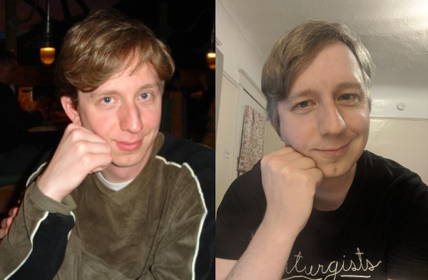on the left, a photo of me from October 2009. on the right, a photo of me from 2019