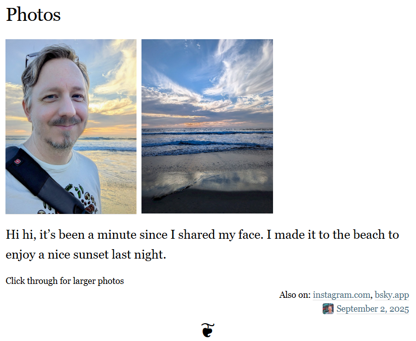 screenshot of the section of my homepage that highlights the latest photo(s) I've posted