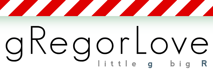 screenshot of the banner currently at the top of my site: diagonal bands of red and white to appear like a candy cane, with a light green shadow underneath it